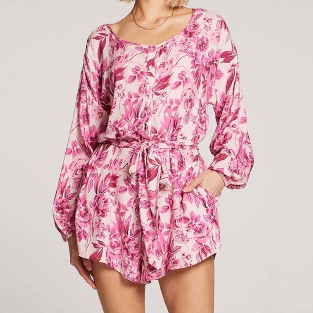 Saltwater Luxe Pink Floral Rio Romper w/ Pockets - Picture 6 of 6